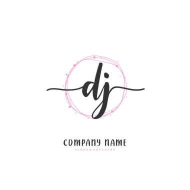 D.J. DJ İlk el yazısı ve imzalı logo dizaynı daire şeklinde. Moda, takım, düğün, lüks logo için güzel tasarım logosu.