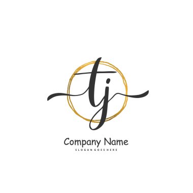T J TJ İlk el yazısı ve imzalı logo dizaynı daire şeklinde. Moda, takım, düğün, lüks logo için güzel tasarım logosu.