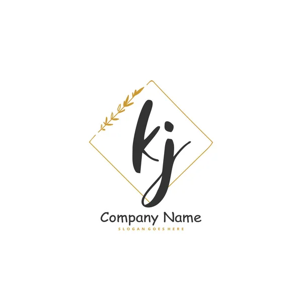 Kj円との初期手書きと署名のロゴデザイン ファッション チーム 結婚式 高級ロゴのための美しいデザイン手書きのロゴ — ストックベクタ
