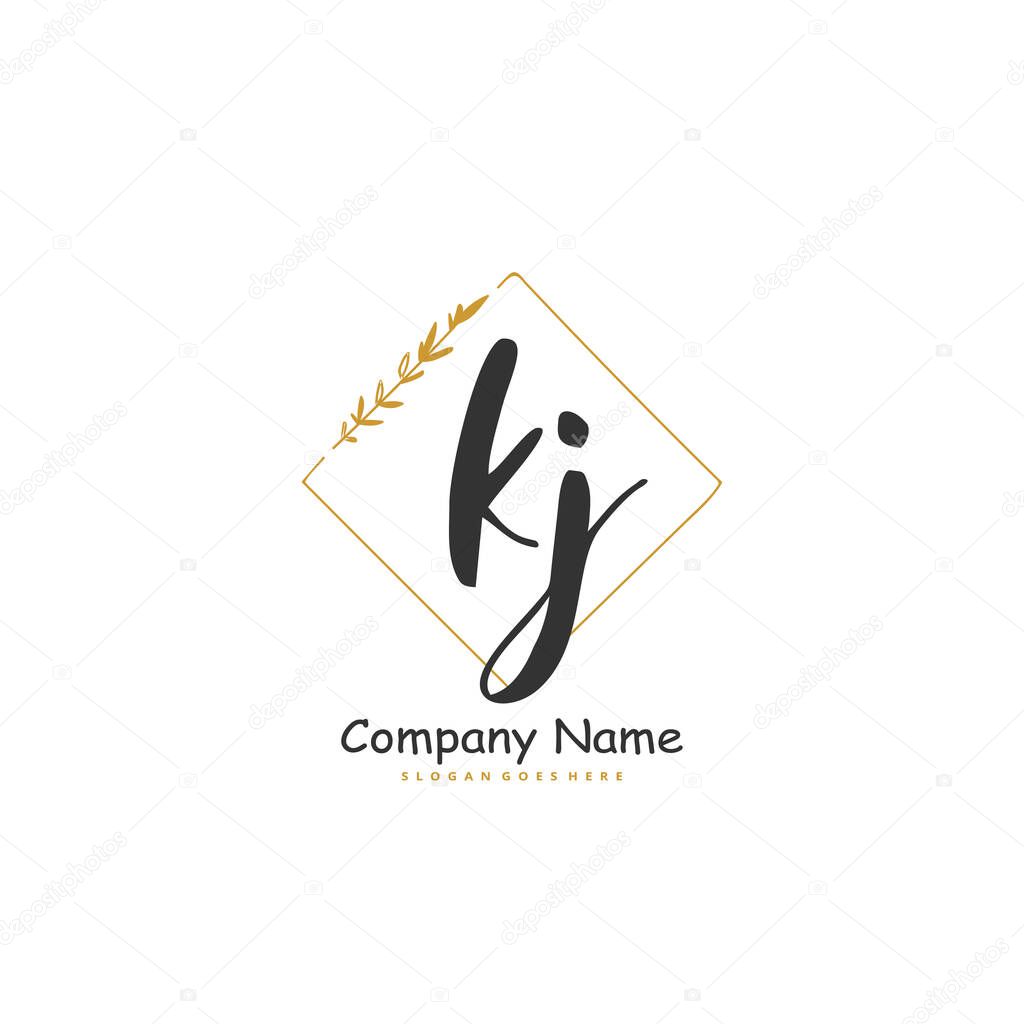 K J KJ Initial handwriting and signature logo design with circle. Beautiful design handwritten logo for fashion, team, wedding, luxury logo.