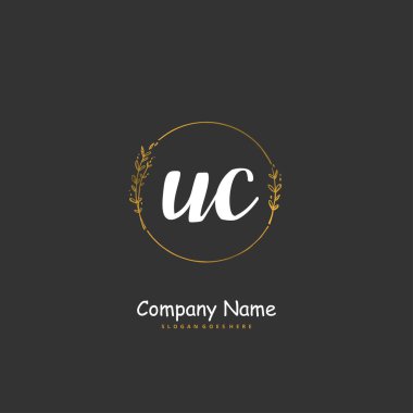 U C UC İlk el yazısı ve dairesel logo tasarımı. Moda, takım, düğün, lüks logo için güzel tasarım logosu.