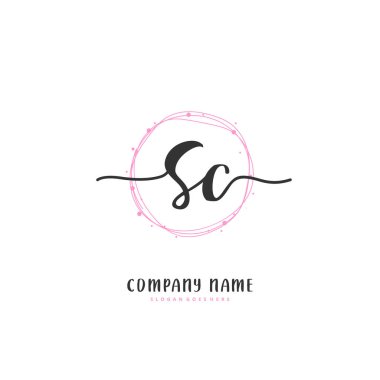 S C C SC İlk el yazısı ve daireyle imzalı logo tasarımı. Moda, takım, düğün, lüks logo için güzel tasarım logosu.