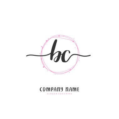 B C BC İlk el yazısı ve daire şeklinde imzalı logo tasarımı. Moda, takım, düğün, lüks logo için güzel tasarım logosu.