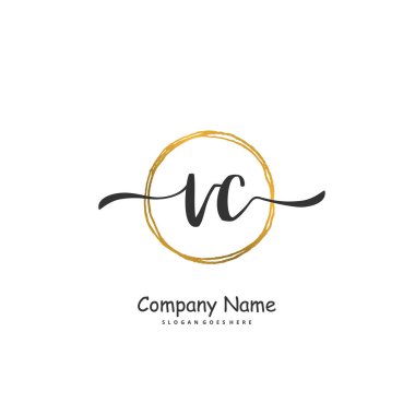 V C VC İlk el yazısı ve imzalı logo dizaynı daire şeklinde. Moda, takım, düğün, lüks logo için güzel tasarım logosu.