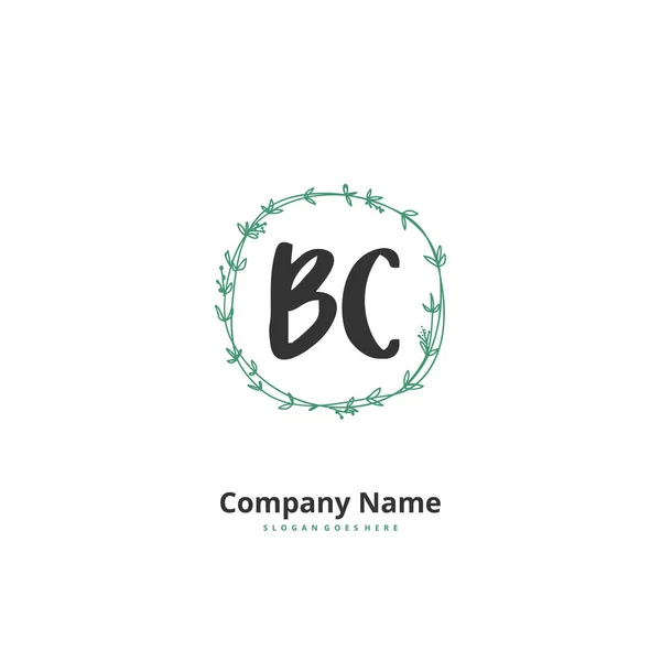 Bc初始笔迹和签名标志设计与圆圈 豪华标志的漂亮设计手写体标志 — 图库矢量图片