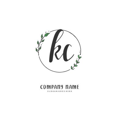 K C KC İlk el yazısı ve dairesel imza logosu tasarımı. Moda, takım, düğün, lüks logo için güzel tasarım logosu.