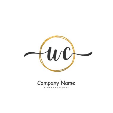 W C WC İlk el yazısı ve daire şeklinde imzalı logo tasarımı. Moda, takım, düğün, lüks logo için güzel tasarım logosu.