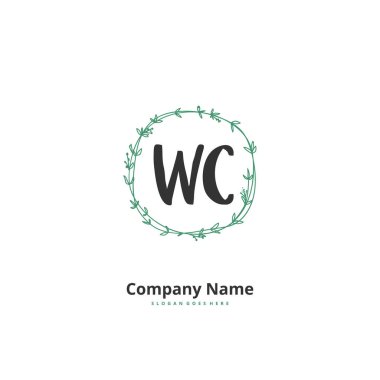 W C WC İlk el yazısı ve daire şeklinde imzalı logo tasarımı. Moda, takım, düğün, lüks logo için güzel tasarım logosu.