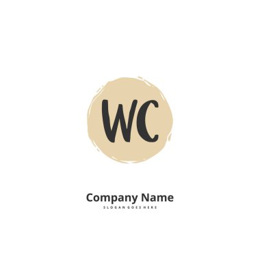 W C WC İlk el yazısı ve daire şeklinde imzalı logo tasarımı. Moda, takım, düğün, lüks logo için güzel tasarım logosu.