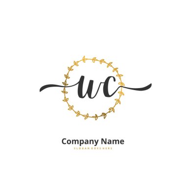 W C WC İlk el yazısı ve daire şeklinde imzalı logo tasarımı. Moda, takım, düğün, lüks logo için güzel tasarım logosu.