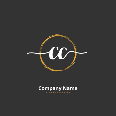 C CC İlk el yazısı ve daireyle imzalı logo tasarımı. Moda, takım, düğün, lüks logo için güzel tasarım logosu.