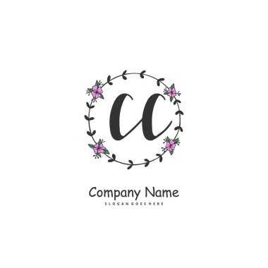 C CC İlk el yazısı ve daireyle imzalı logo tasarımı. Moda, takım, düğün, lüks logo için güzel tasarım logosu.