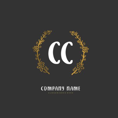 C CC İlk el yazısı ve daireyle imzalı logo tasarımı. Moda, takım, düğün, lüks logo için güzel tasarım logosu.