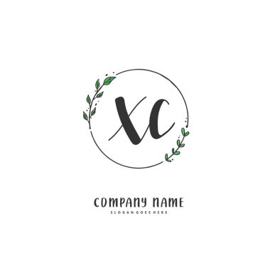 X C XC İlk el yazısı ve daire şeklinde imzalı logo tasarımı. Moda, takım, düğün, lüks logo için güzel tasarım logosu.
