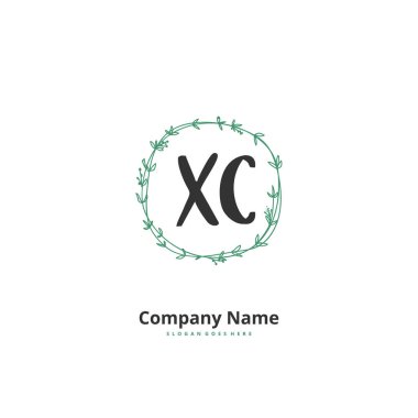 X C XC İlk el yazısı ve daire şeklinde imzalı logo tasarımı. Moda, takım, düğün, lüks logo için güzel tasarım logosu.