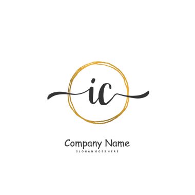 I C IC ilk el yazısı ve daireyle imzalı logo tasarımı. Moda, takım, düğün, lüks logo için güzel tasarım logosu.