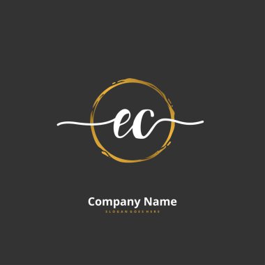 E. C EC ilk el yazısı ve daireyle imzalı logo tasarımı. Moda, takım, düğün, lüks logo için güzel tasarım logosu.