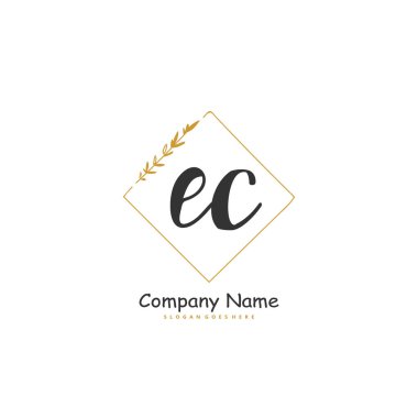E. C EC ilk el yazısı ve daireyle imzalı logo tasarımı. Moda, takım, düğün, lüks logo için güzel tasarım logosu.