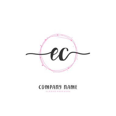 E. C EC ilk el yazısı ve daireyle imzalı logo tasarımı. Moda, takım, düğün, lüks logo için güzel tasarım logosu.