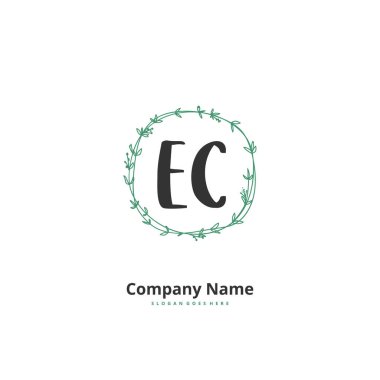 E. C EC ilk el yazısı ve daireyle imzalı logo tasarımı. Moda, takım, düğün, lüks logo için güzel tasarım logosu.