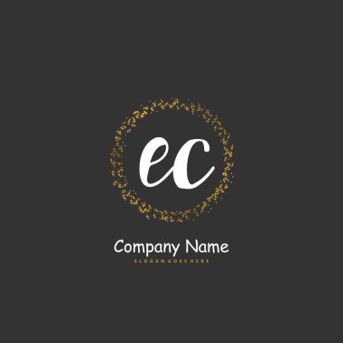 E. C EC ilk el yazısı ve daireyle imzalı logo tasarımı. Moda, takım, düğün, lüks logo için güzel tasarım logosu.