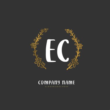 E. C EC ilk el yazısı ve daireyle imzalı logo tasarımı. Moda, takım, düğün, lüks logo için güzel tasarım logosu.