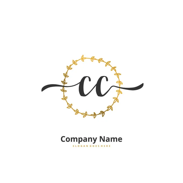 Eerste Handschrift Handtekening Logo Ontwerp Met Cirkel Mooi Design Handgeschreven — Stockvector