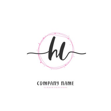 H L HL İlk el yazısı ve daireyle imzalı logo tasarımı. Moda, takım, düğün, lüks logo için güzel tasarım logosu.