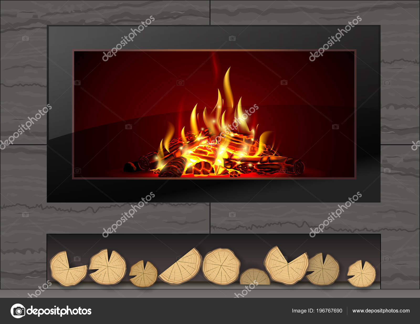 Modern Vector Fireplace Interior Room Fire Furnace Heating System