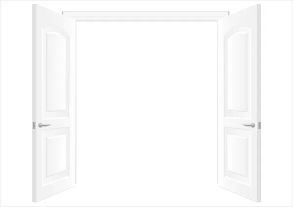 Otwórz Białe Podwójne Drzwi Tło Grafice Wektorowej Biała Ściana — Wektor stockowy