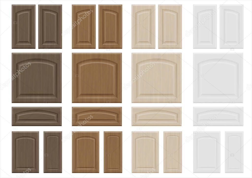 Set textures wooden furniture facades with a transparent blending effect. Diffuse light. Vector graphics. Texture for furniture and interior facades