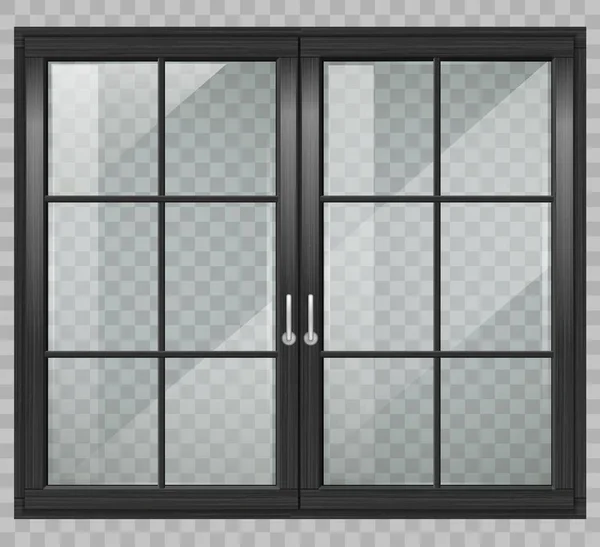 Klassische Holzfenster Oder Doppeltüren Zur Terrasse Transparenz Vektorgrafik — Stockvektor