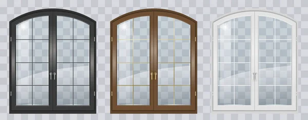 Clásica Ventana Arqueada Madera Estilo Medieval Gráficos Vectoriales — Vector de stock