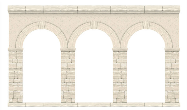 Arch in the wall of beige cut stone and travertine marble for a window or door in the classic style