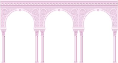 Pembe Saray arcade eski oryantal tarzı. Klasik bir binanın dış cephe. Vektör grafikleri