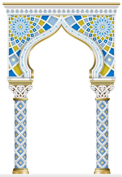 Arco Oriental Mosaico Arquitetura Esculpida Colunas Clássicas Estilo Indiano Moldura — Vetor de Stock