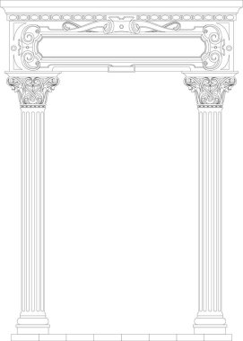 Contouring coloring of classical arch. Classic antique portal with columns in vector graphics clipart
