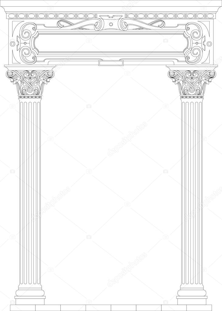 Contouring coloring of classical arch. Classic antique portal with columns in vector graphics