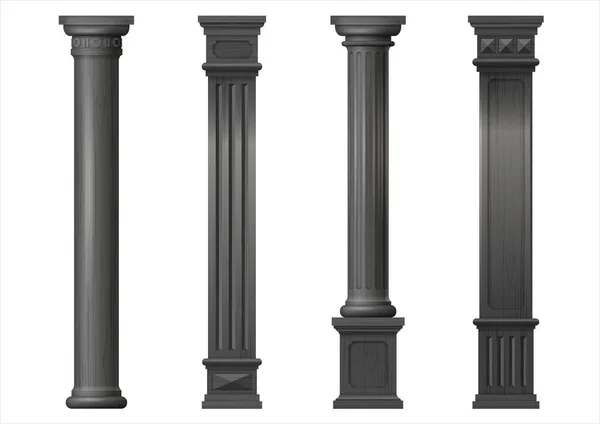 Zestaw Classic Drewno Rzeźbione Słupy Architektoniczne Ornamentem Dla Wnętrza Lub — Wektor stockowy