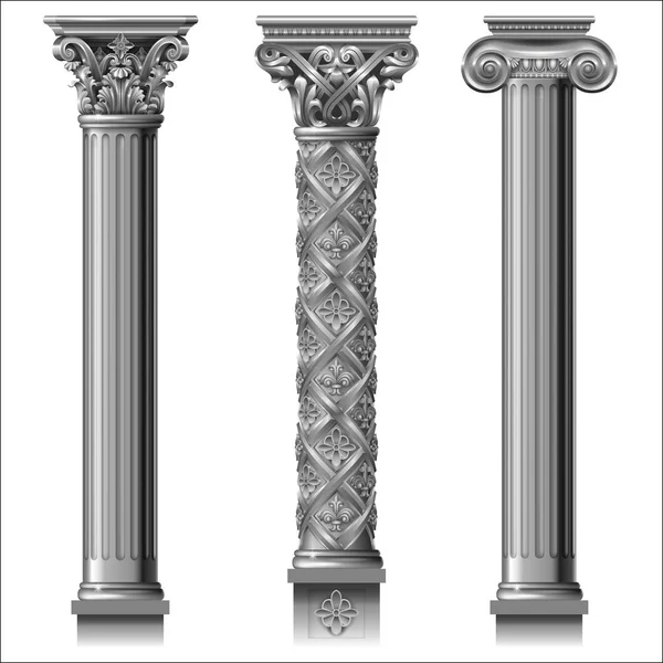 Conjunto Columnas Clásicas Plata Diferentes Estilos Gráficos Vectoriales — Archivo Imágenes Vectoriales