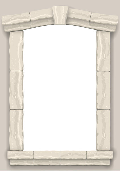 Arch in the wall of beige cut stone and travertine marble for a window or door in the classic style