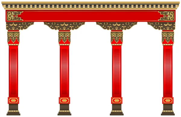 Eastern Red Chinese Arch Carved Architecture Classic Columns Chinese Style — Stock Vector