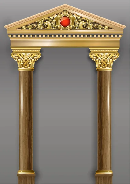 Golden Mewah Klasik Lengkungan Dengan Kolom Portal Dengan Gaya Barok - Stok Vektor