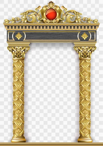 Arco Clásico Lujo Dorado Con Columnas Portal Estilo Barroco Entrada — Vector de stock