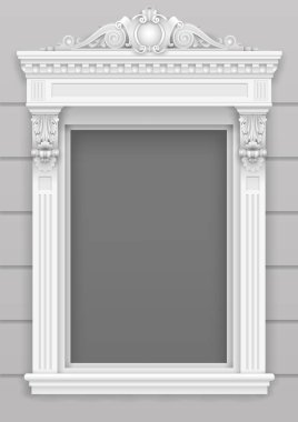 Classic architectural window facade decor for the frame. Set of vector elements. Transparent shadow. clipart