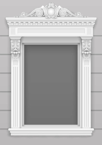 Classic architectural window facade decor for the frame. Set of vector elements. Transparent shadow.