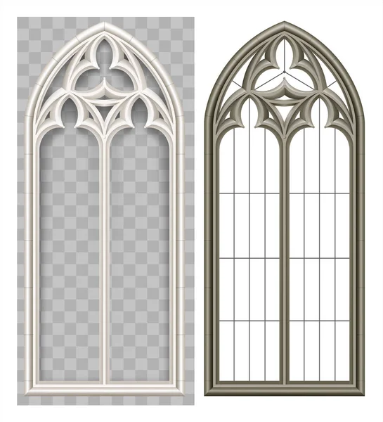 Realistische Gotische Mittelalterliche Spitzbogenfenster Und Steinbogen Mit Schatten Transparenter Schatten — Stockvektor