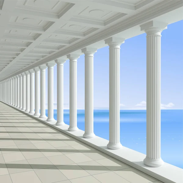 Antieke colonnade op een achtergrond van blauwe zee — Stockfoto