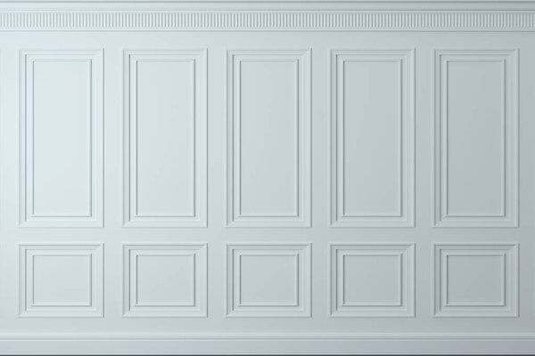 3d иллюстрация. Классическая стена из белого дерева. Столярные работы в интерьере. Фон.