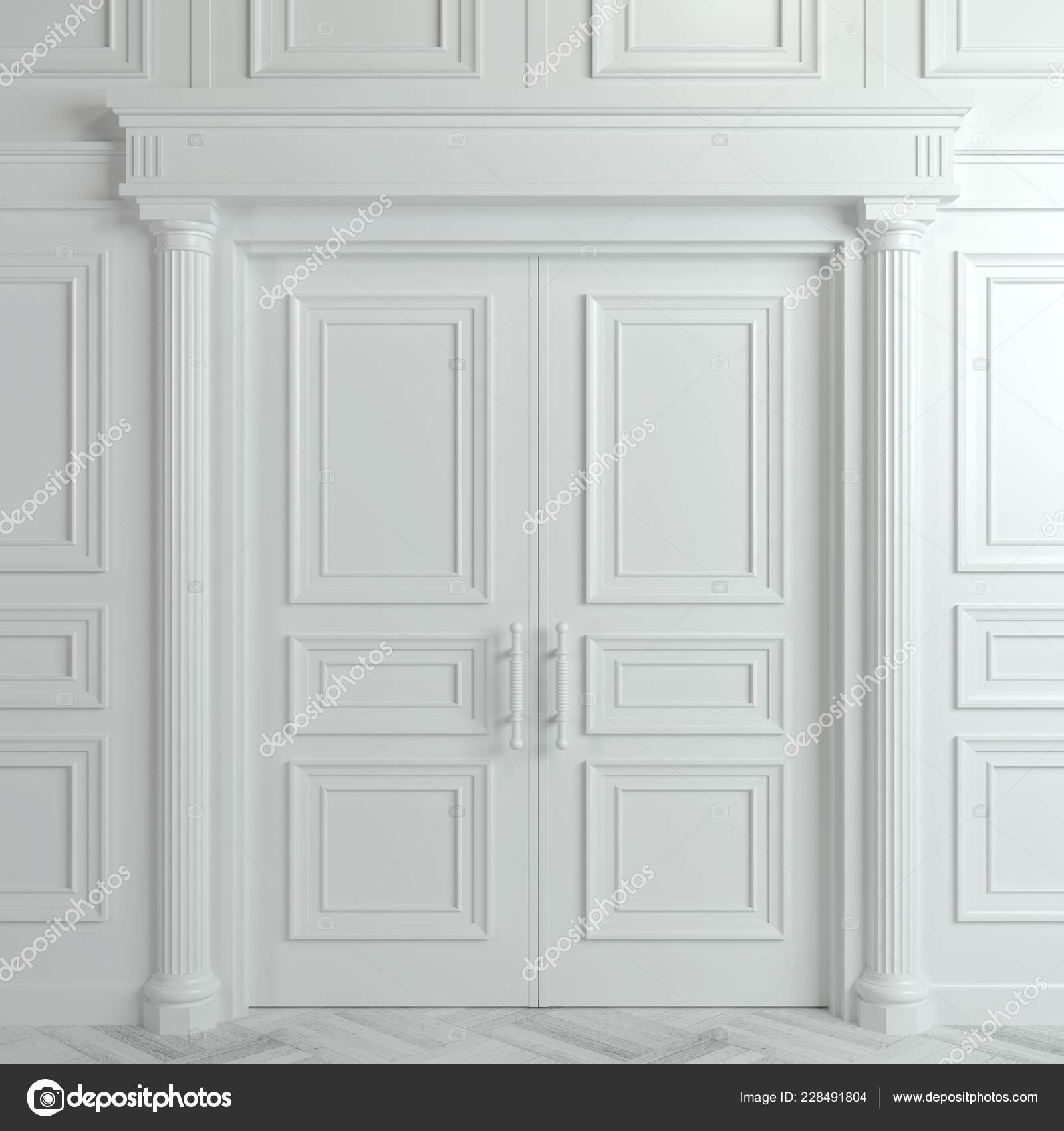 Illustration Closed Classic White Doors Carvings Interior Design